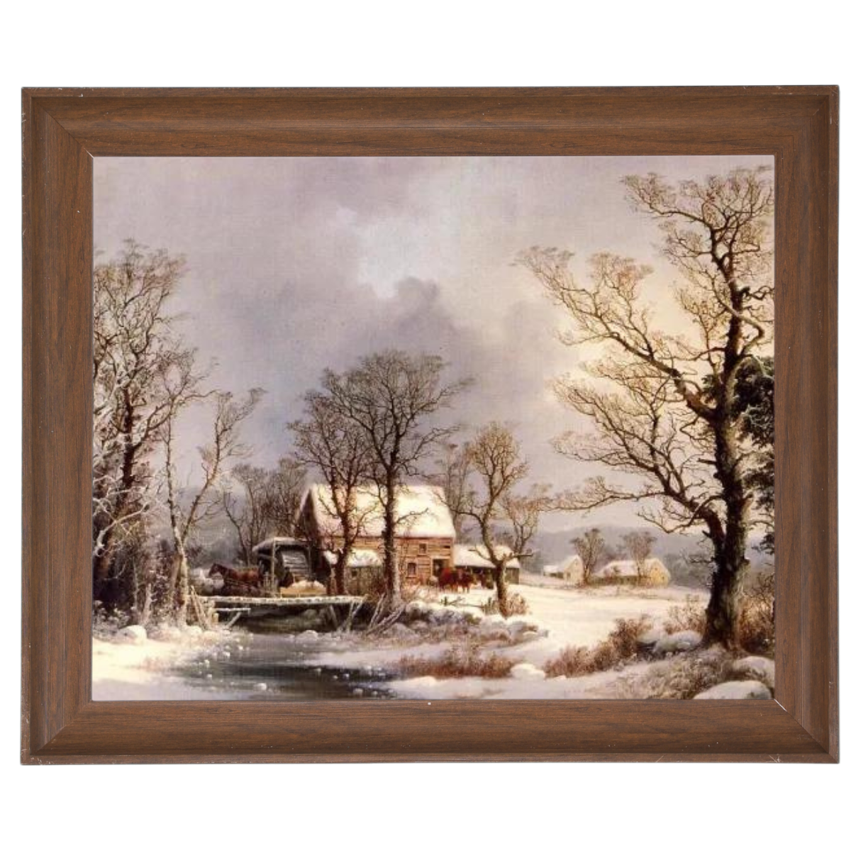 Winter auf dem Land, die alte Getreidemühle - Vintage Wandkunstdrucke Dekor für Wohnzimmer