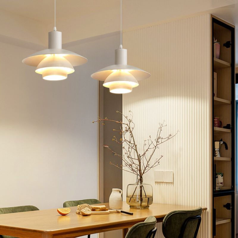 Morandi Moderne LED Pendelleuchte Weiß Holz Metall Schlafzimmer