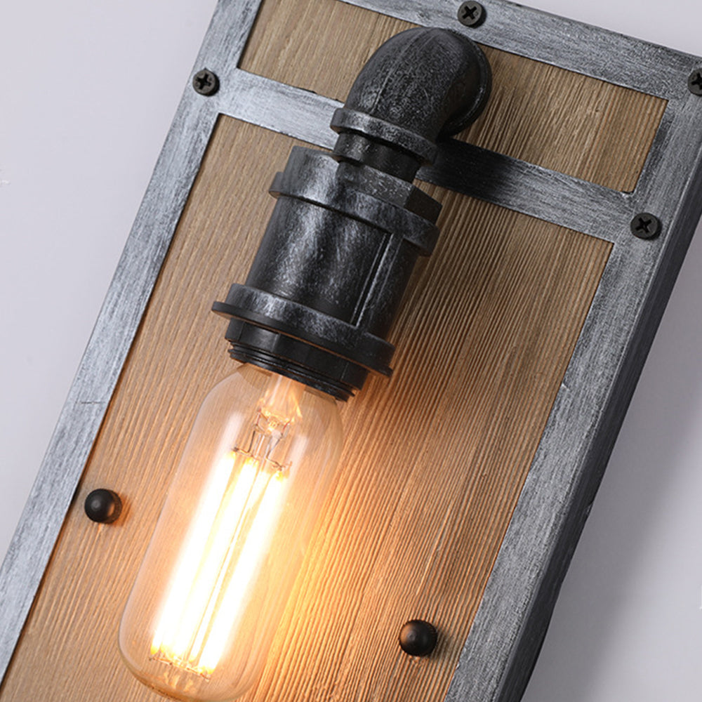 Alessio Industrial LED Wandlampe Schwarz Holz Schlaf/Arbeitszimmer