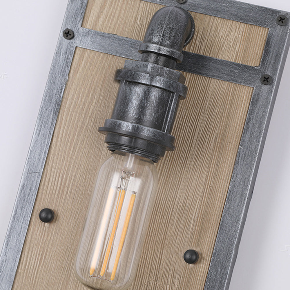 Alessio Industrial LED Wandlampe Schwarz Holz Schlaf/Arbeitszimmer