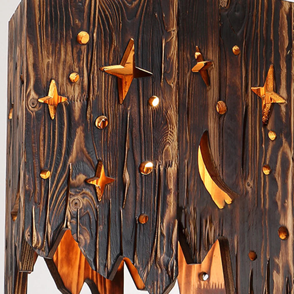 Austin Retro Starry Pendelleuchte Holzfarbe, Wohnzimmer, Metall Holz