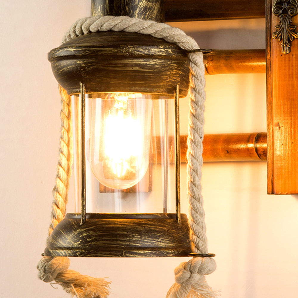 Austin Vintage Laterne LED Wandleuchte Innen Wohn/Schlafzimmer Flur Holz&Metall