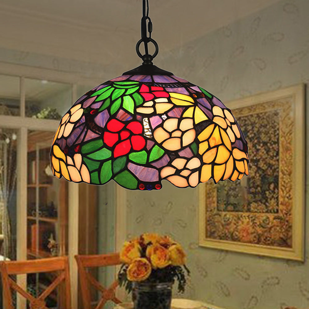 Eryn Retro LED Pendelleuchte Bunte Blumen Glas Wohnzimmer