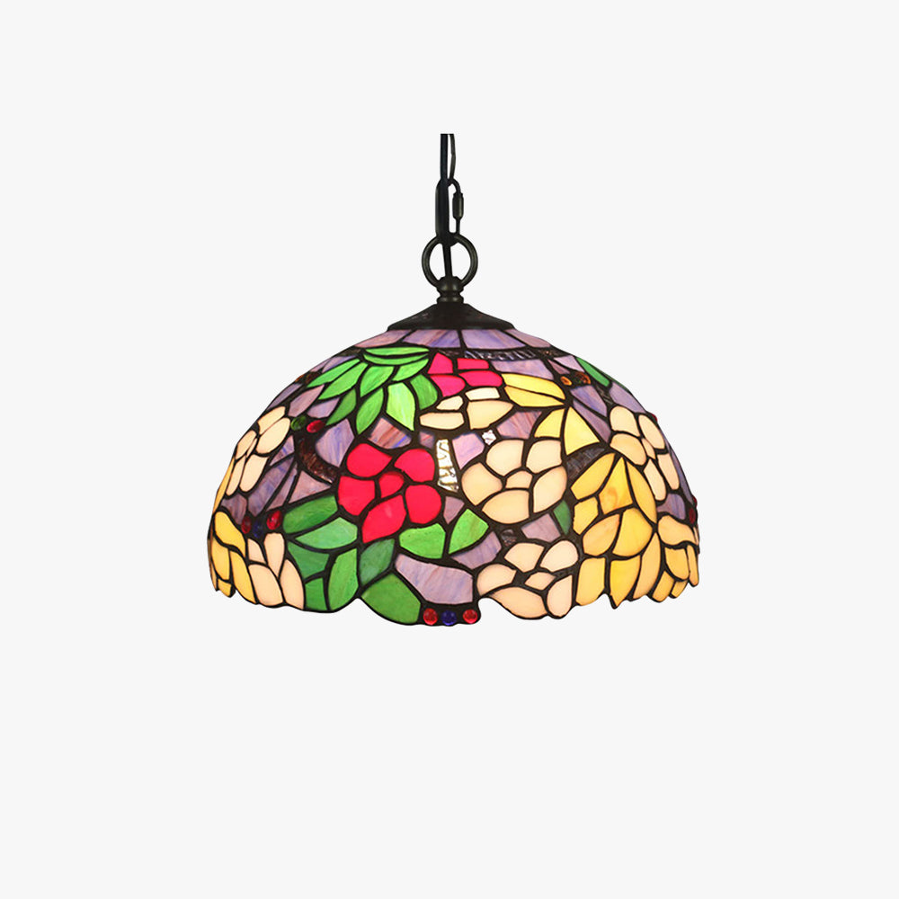 Eryn Retro LED Pendelleuchte Bunte Blumen Glas Wohnzimmer