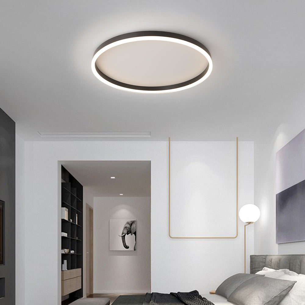 Quinn Modern LED Deckenleuchte Dimmbar Ring Schwarz Schlaf/Wohnzimmer Metall