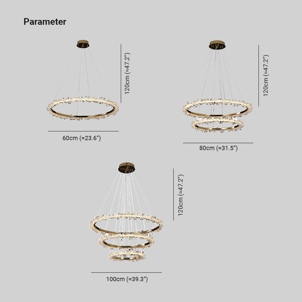 Kristy Luxus LED Pendelleuchte Gold Schlaf/Arbeitszimmer Kristall Ring