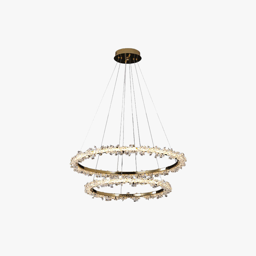 Kristy Luxus LED Pendelleuchte Gold Schlaf/Arbeitszimmer Kristall Ring