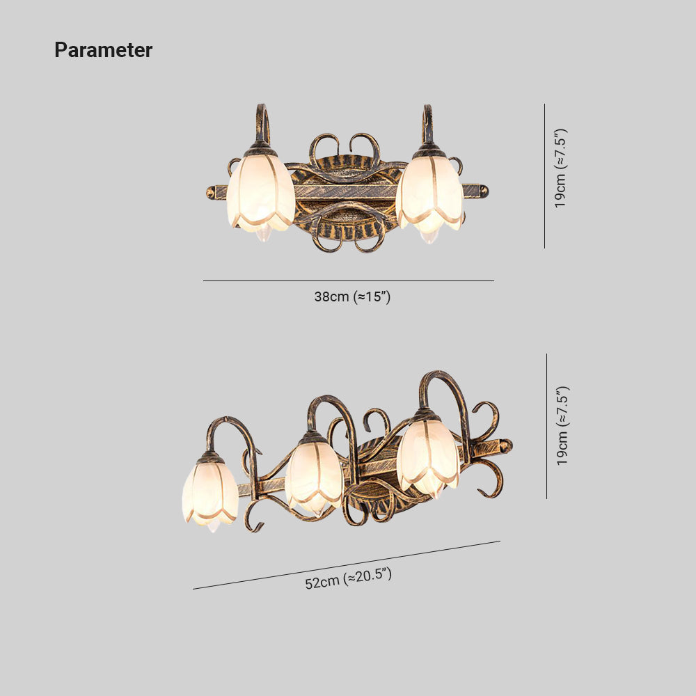 Félicie Retro Blume LED Wandlampe Messing Wohn/Schlafzimmer Metall/Glas