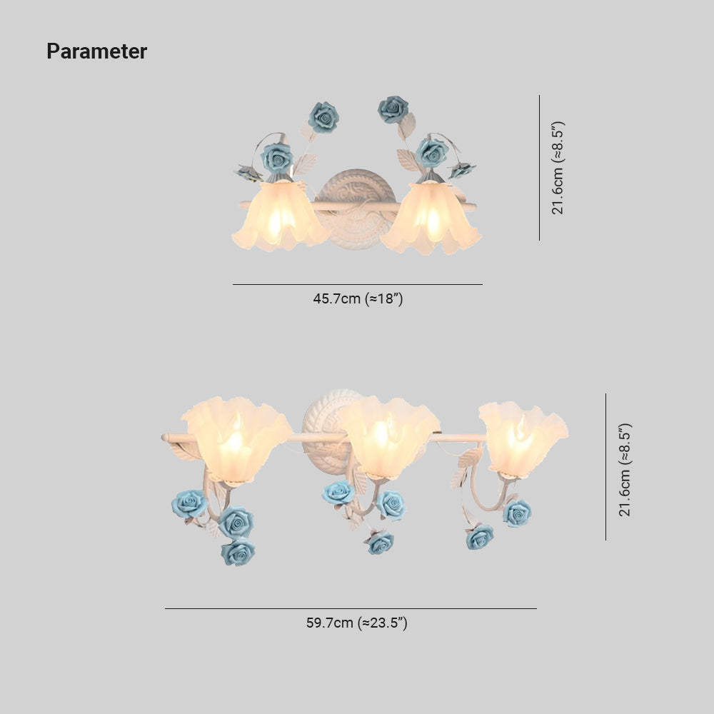 Félicie Vintage Blumen LED Wandlampen Blau/Rosa Badezimmer Metall Glas 2/3Leuchten