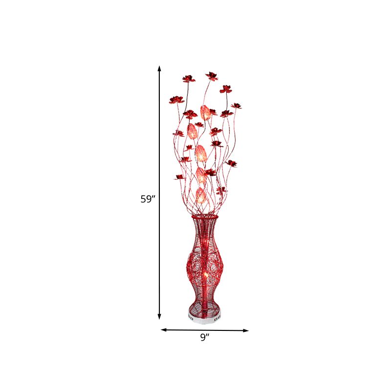 Bella Art Deco Stehleuchte Blumenvase, Rot, Wohnzimmer, Metall