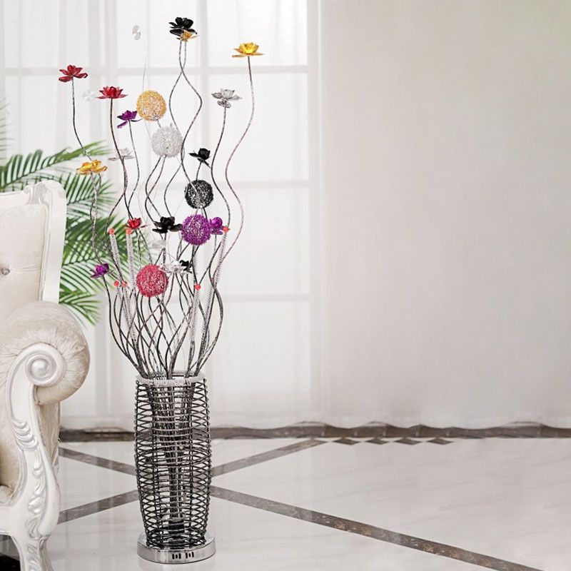 Bella Art Deco Stehlampe Blumenvase, Silber, Wohnzimmer, Metall