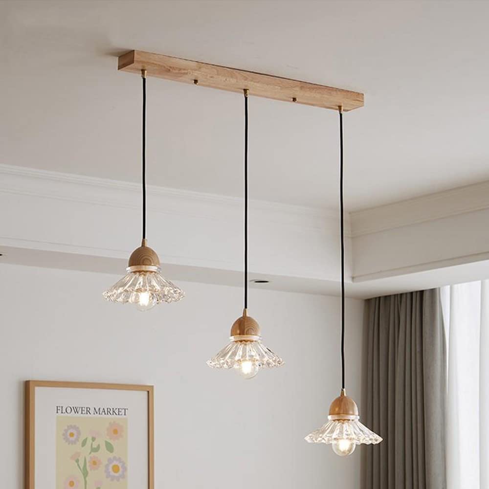 Hailie Retro Holz Pendelleuchte Glas Schlafzimmer/Wohnzimmer/Esszimmer