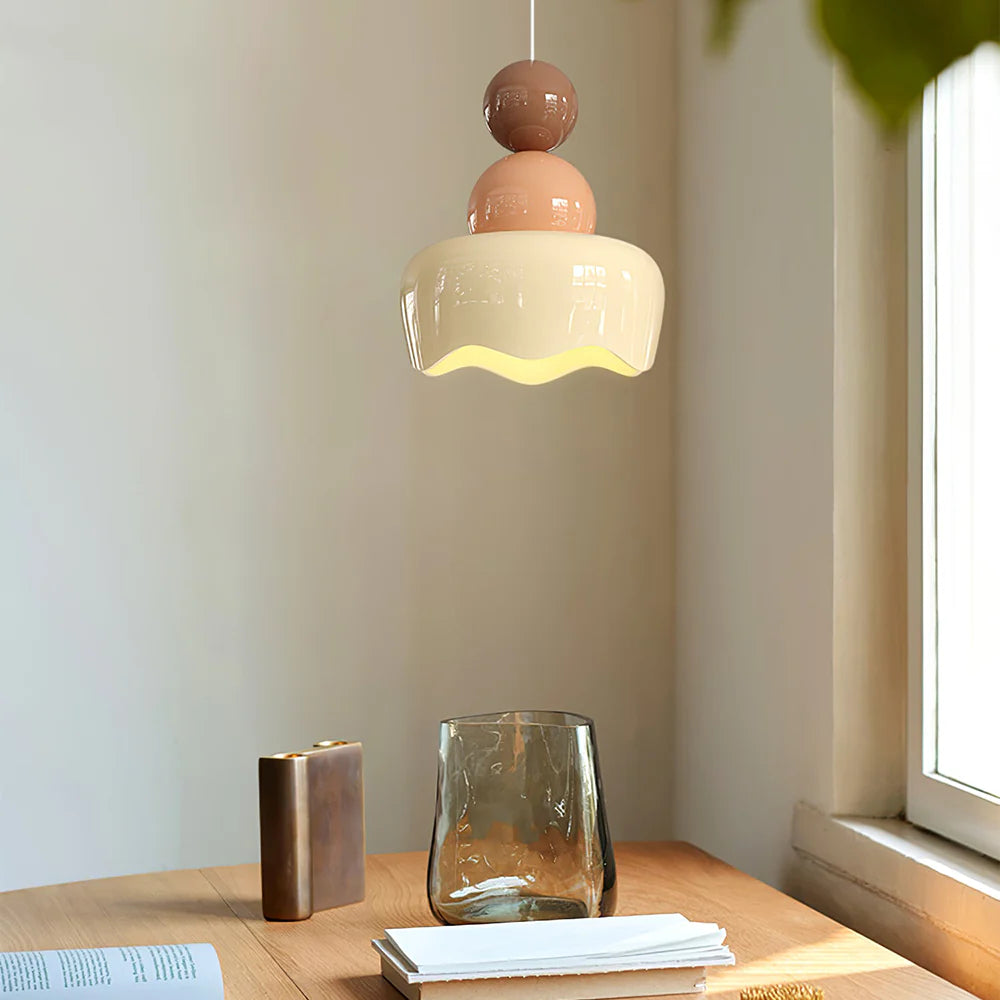 Morandi Design LED Pendelleuchte Creme Harz Schlaf/Wohnzimmer