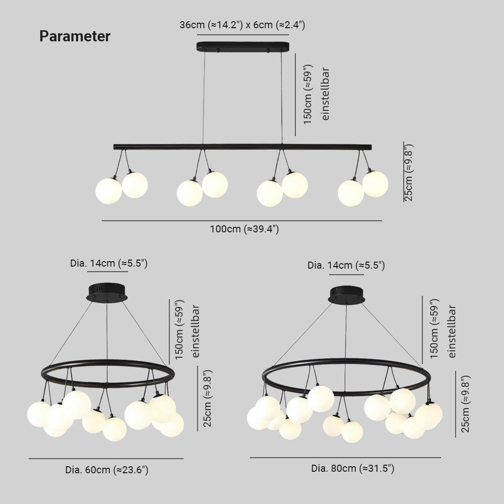 Valentina Nordic LED Kronleuchter Schwarz Metall/Glas Esszimmer/Wohnzimmer/Schlafzimmer