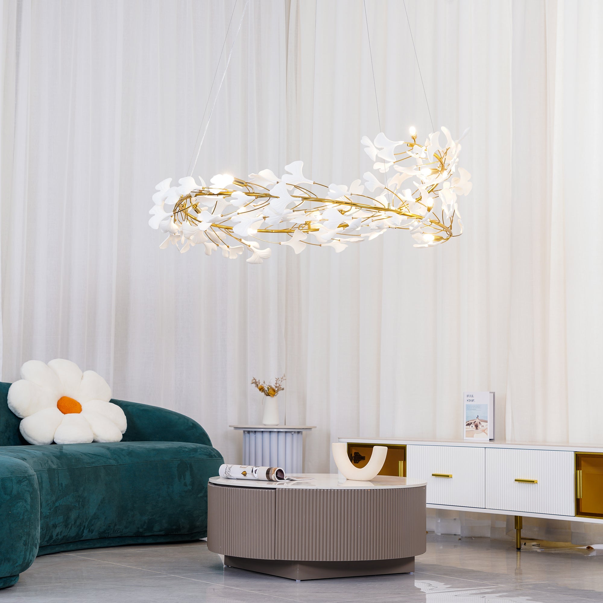 Olivia GinkLuxe Moderner gold LED Kronleuchter, aus Metall&Keramik