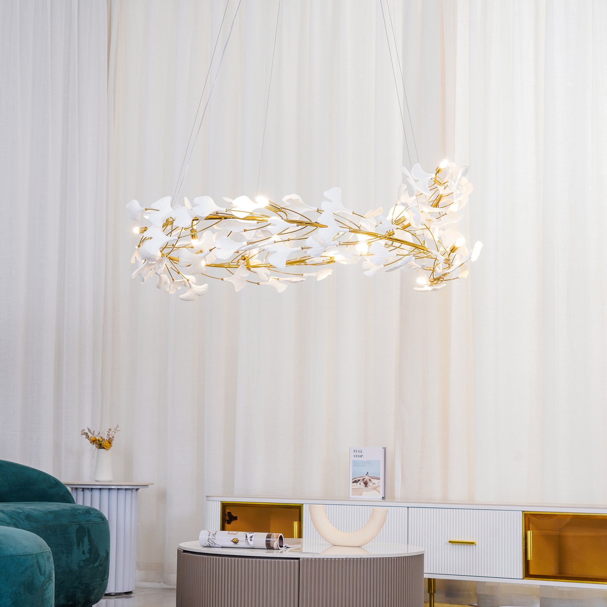 Olivia GinkLuxe Moderner gold LED Kronleuchter, aus Metall&Keramik