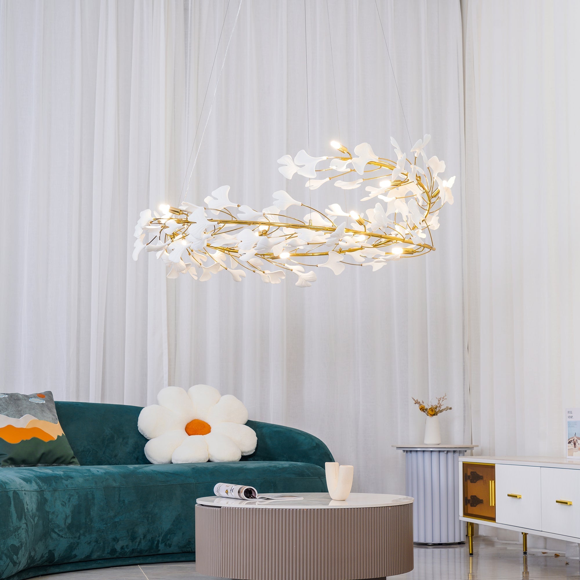 Olivia GinkLuxe Moderner gold LED Kronleuchter, aus Metall&Keramik