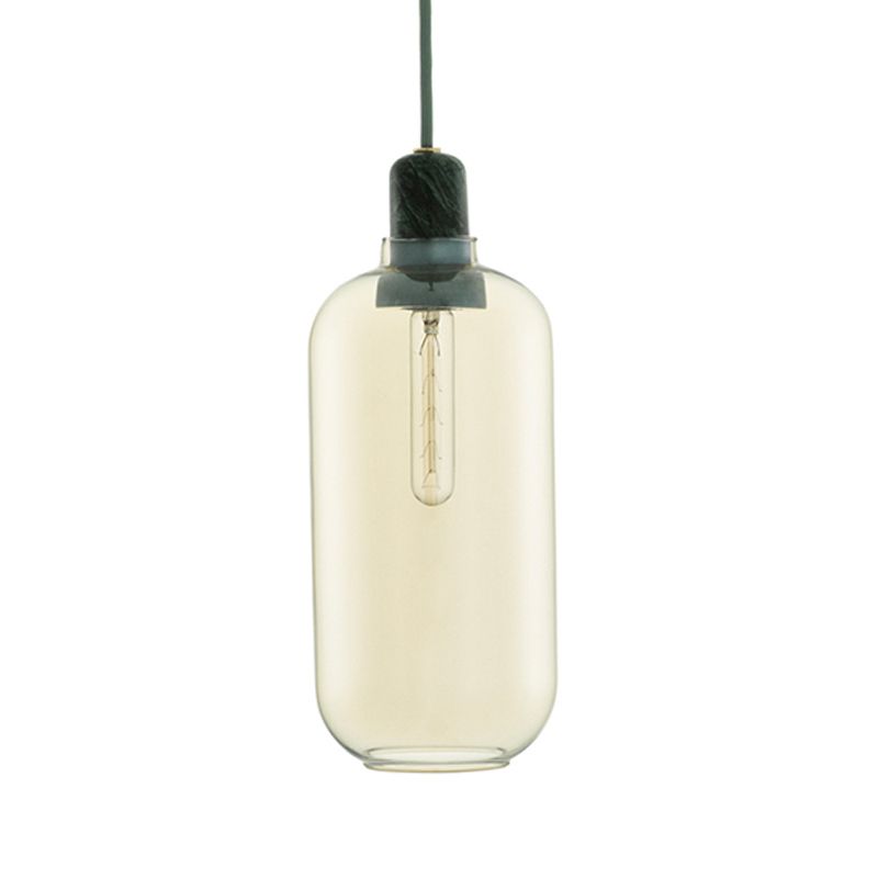 Hailie Designer Zylinder LED Pendelleuchte Bernstein/Rauchgrau Wohnzimmer Marmor/Glas