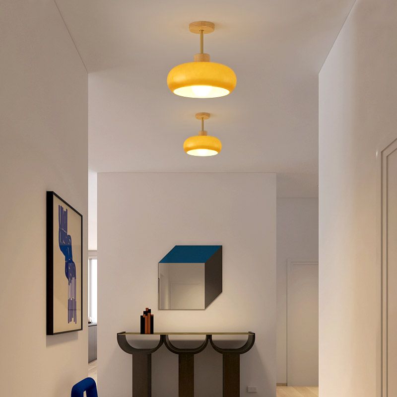Hailie Modern LED Deckenleuchte Weiß/Orange Schlafzimmer/Flur Holz&Glas