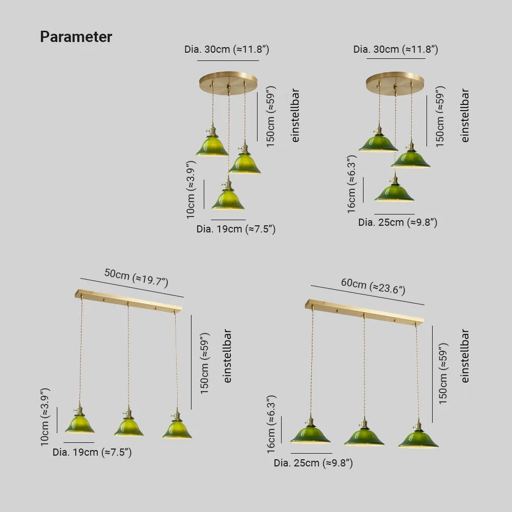 Hailie Rustikal Vintage LED Pendelleuchte Grün Glas Esszimmer