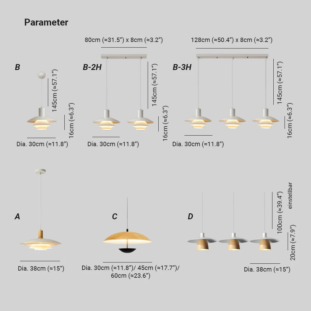 Morandi Moderne LED Pendelleuchte Weiß Holz Metall Schlafzimmer