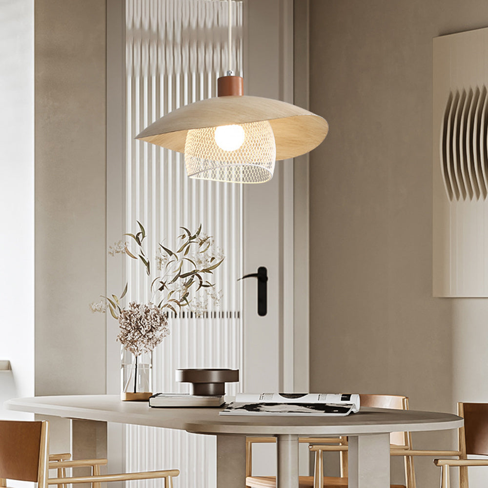 Eveline Modern LED Pendelleuchte Beige Grün Holz Metall Wohnzimmer