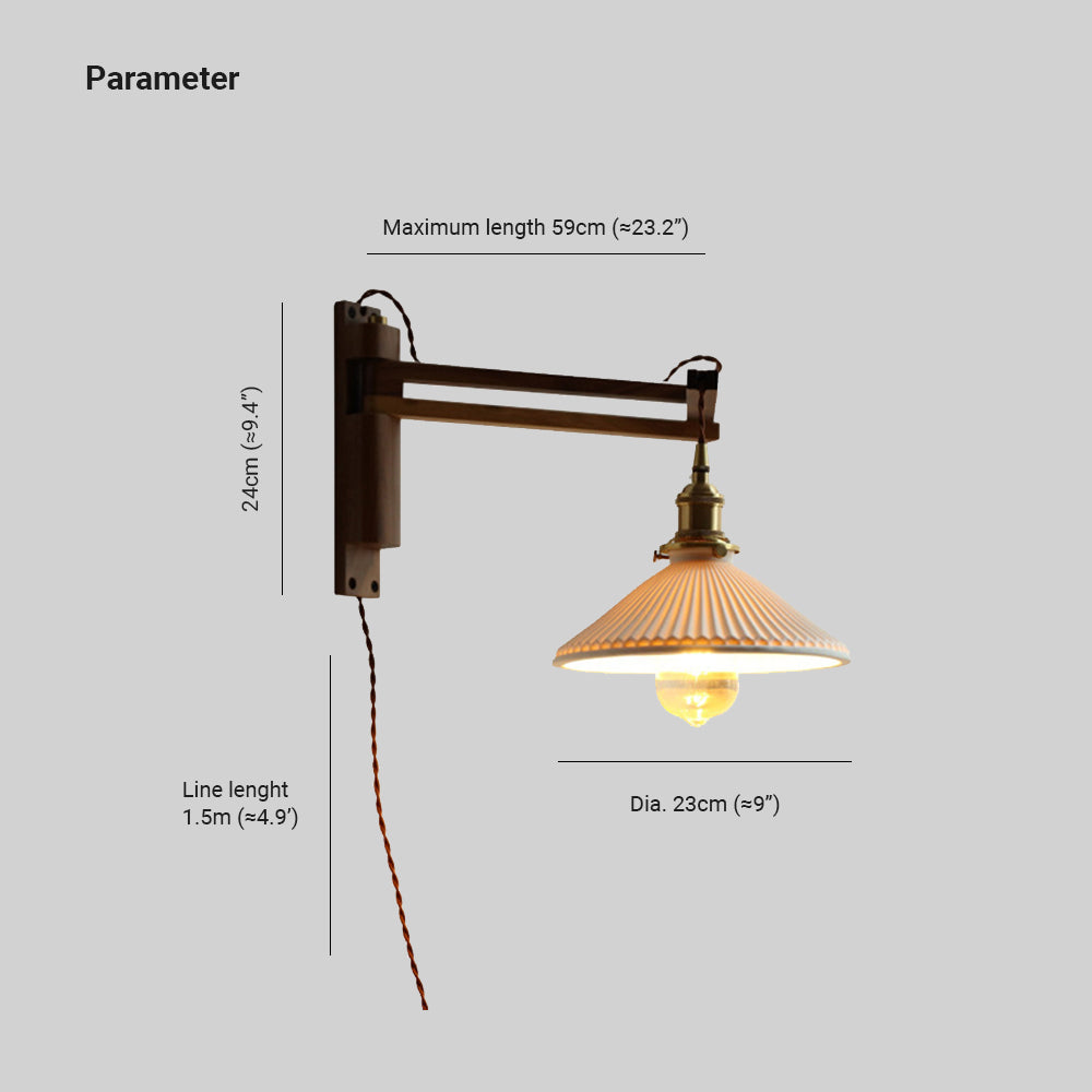 Ozawa Vintage LED Wandleuchte Plissee, Innen Treppenhaus, Glas/Holz/Keramik