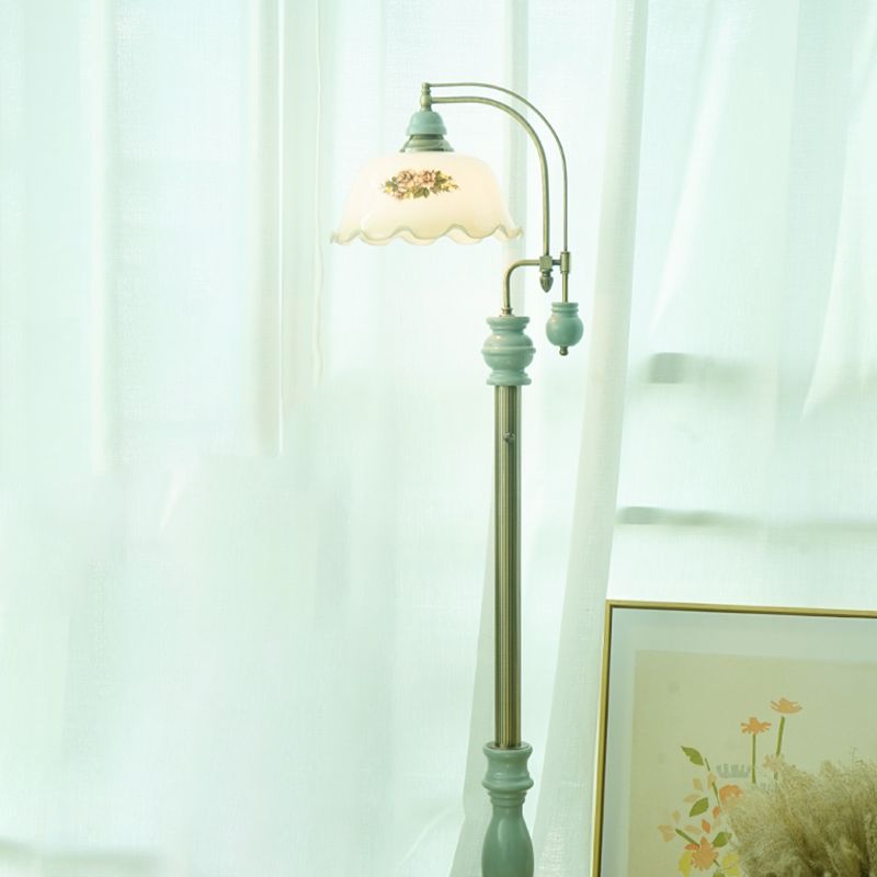 Morandi Retro Stehlampe Flower, Braun/Blau, Wohnzimmer, Metal Glass