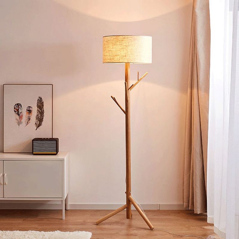 Muto Stehleuchte Japanischer Baum, Beige, Wohnzimmer, Stoff/Holz