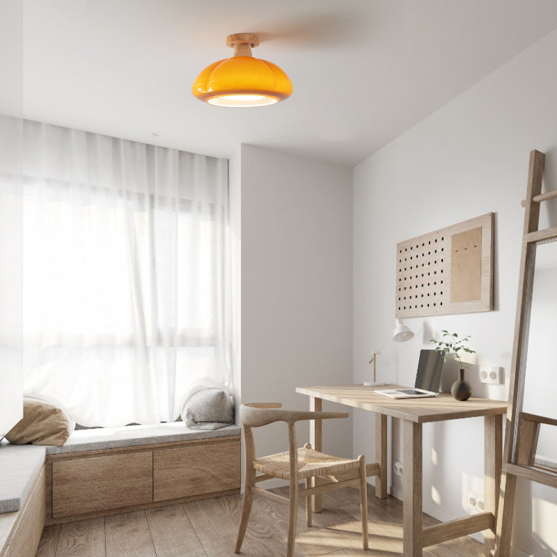 Hailie Modern LED Pumpkin Creativity Deckenleuchte aus Glas und Holz für Gang/Flur/Schlafzimmer/Wohnzimmer