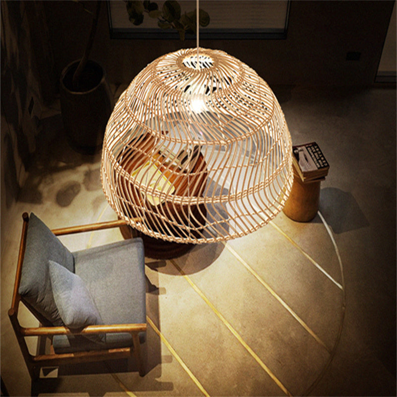 Ritta Retro LED Pendelleuchte Rattan/Metall Schlafzimmer