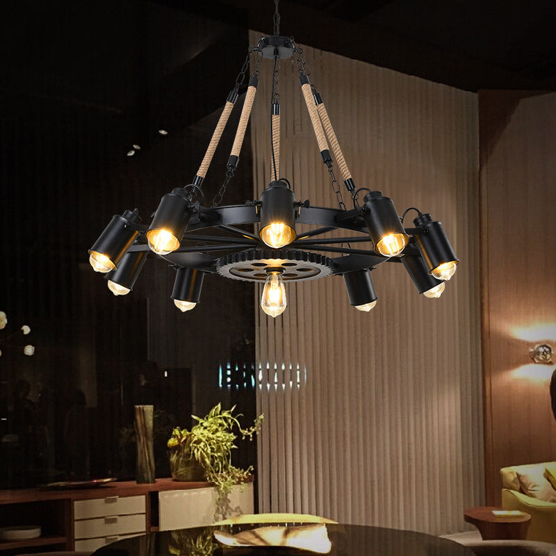 Epoch Industriell LED Kronleuchter Schwarz Metall/Seil Cafe/Bar