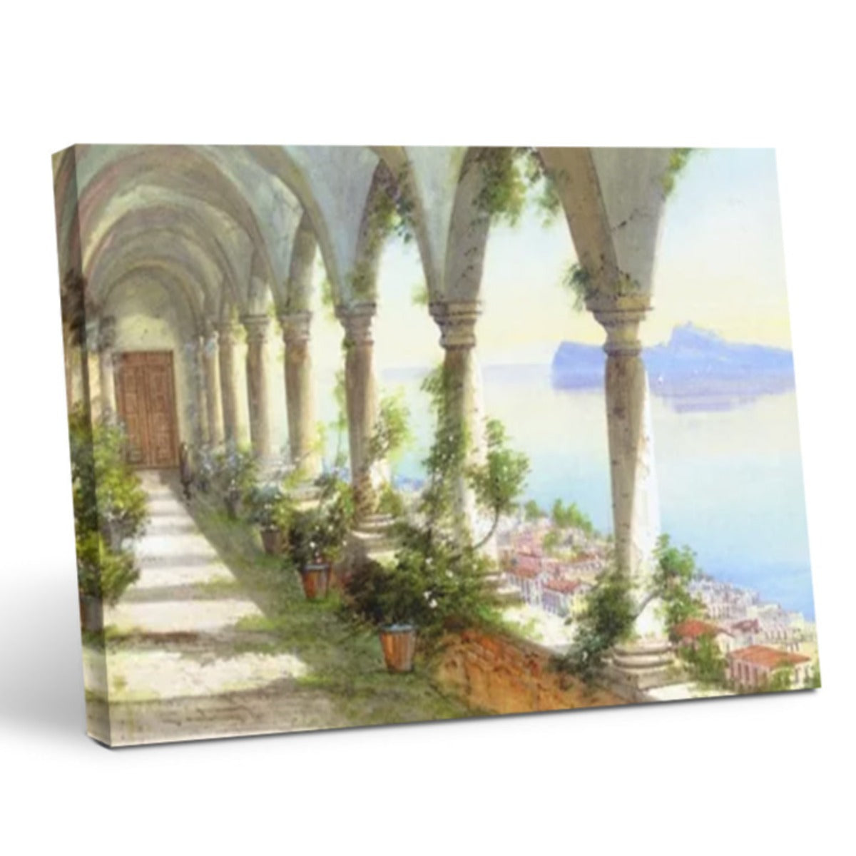Eine Säulenhalle mit Blick auf die Insel Capri - Vintage Wandkunstdrucke Dekor für Wohnzimmer