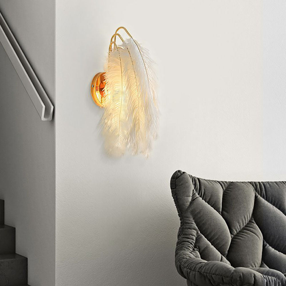 O'Moore Design LED Wandleuchte Gold Schlaf/Wohnzimmer Innen Metall&Feder