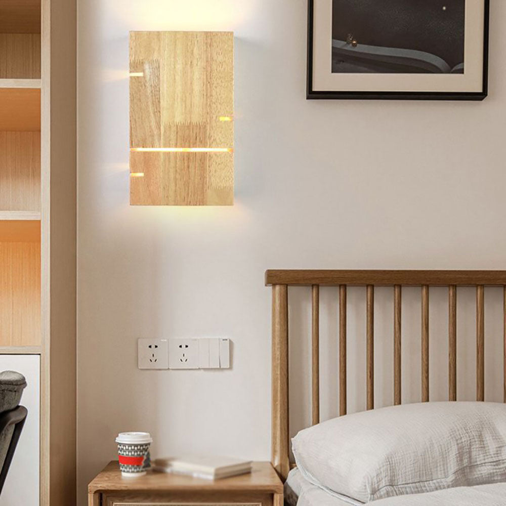 Ozawa Minimalistisch Modern LED Wandleuchte Rechteckig Holz Schlafzimmer Holz&Massivholz