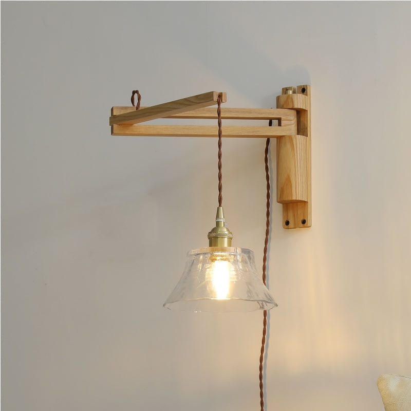 Ozawa Vintage LED Wandleuchte Plissee, Innen Treppenhaus, Glas/Holz/Keramik