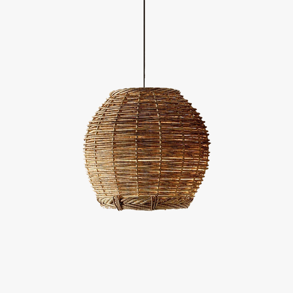 Muto Retro LED Pendelleuchte Holz Rattan Wohnzimmer/Restaurant