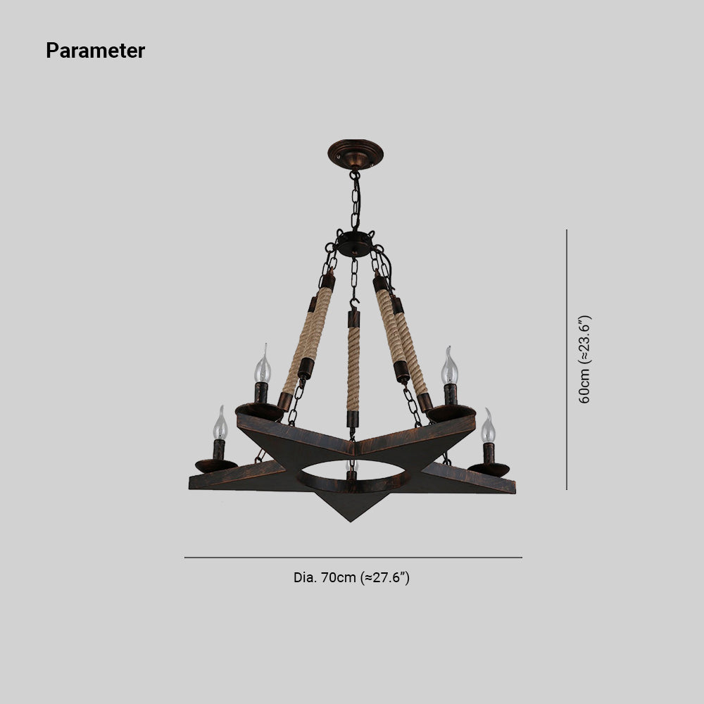 Epoch Retro Pentagramm Kronleuchter Rost Metall/Seil Cafe/Restaurant