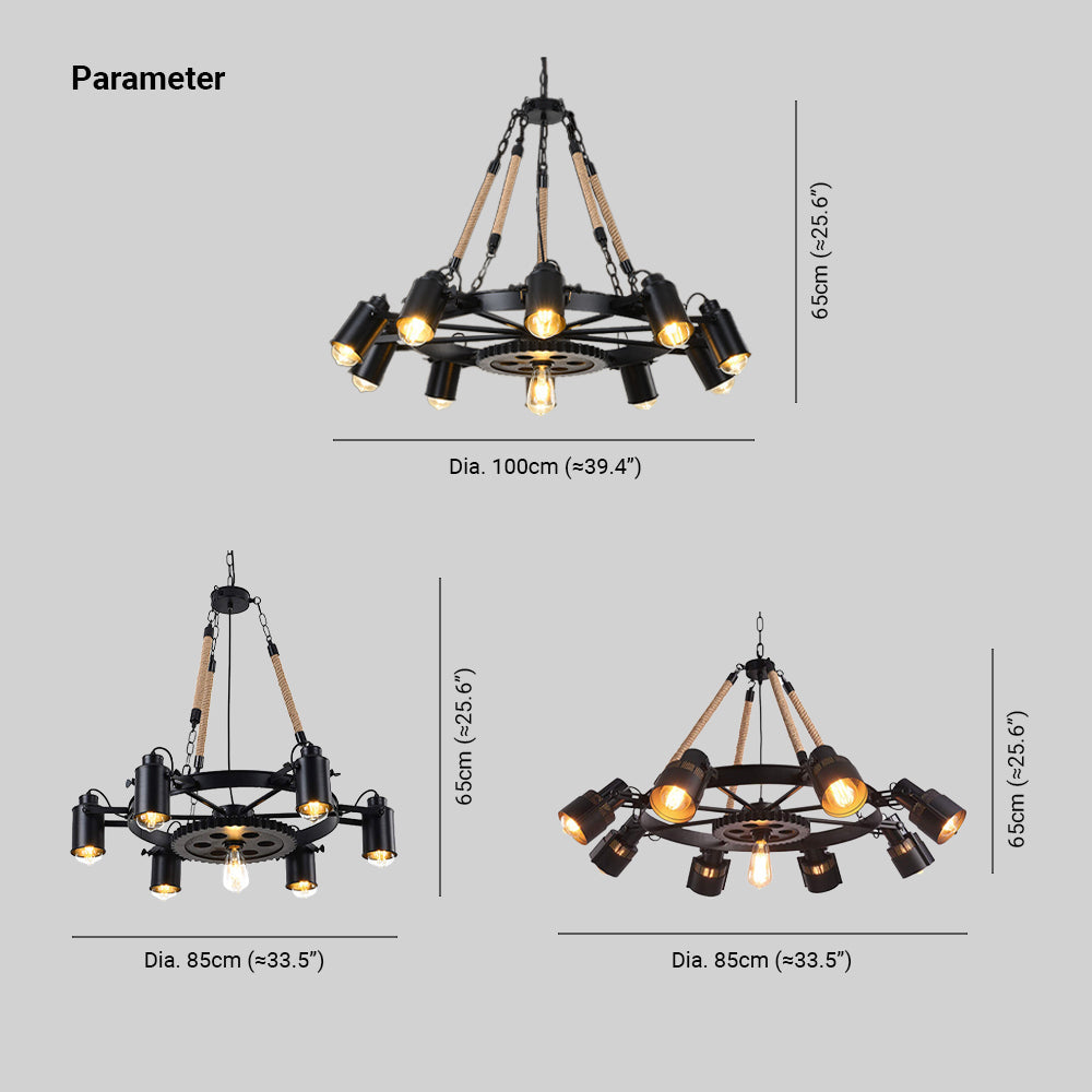 Epoch Industriell LED Kronleuchter Schwarz Metall/Seil Cafe/Bar