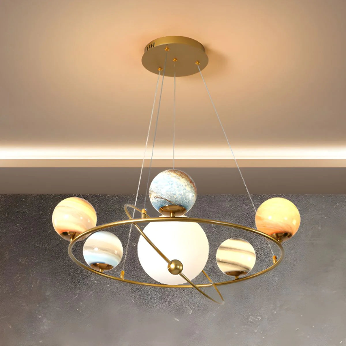 Valentina Moderne Pendelleuchte Globus Buntglas, Gold