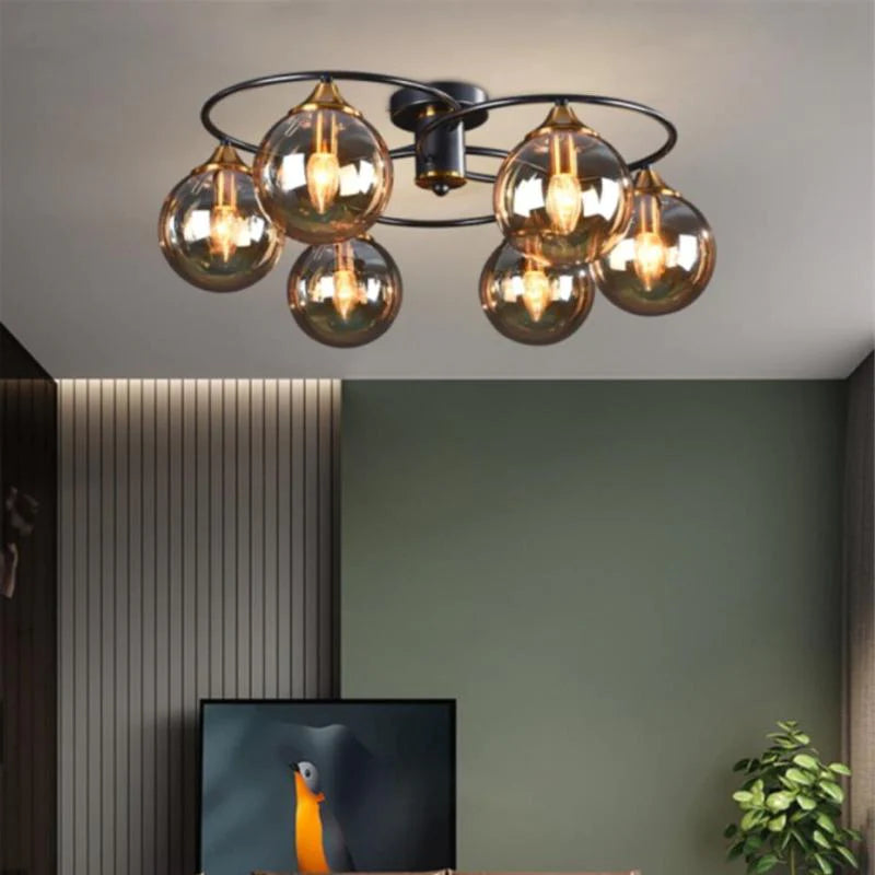 Valentina Modern LED Denkenleuchte Dimmbar Kugel Schwarz Ess/Wohnzimmer Glas