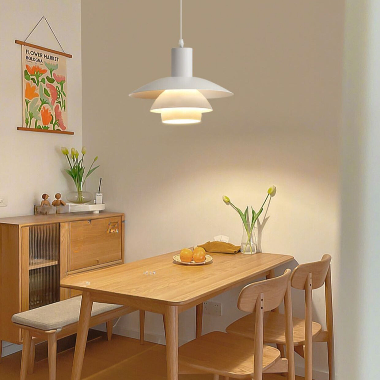 Morandi Moderne LED Pendelleuchte Weiß Holz Metall Schlafzimmer