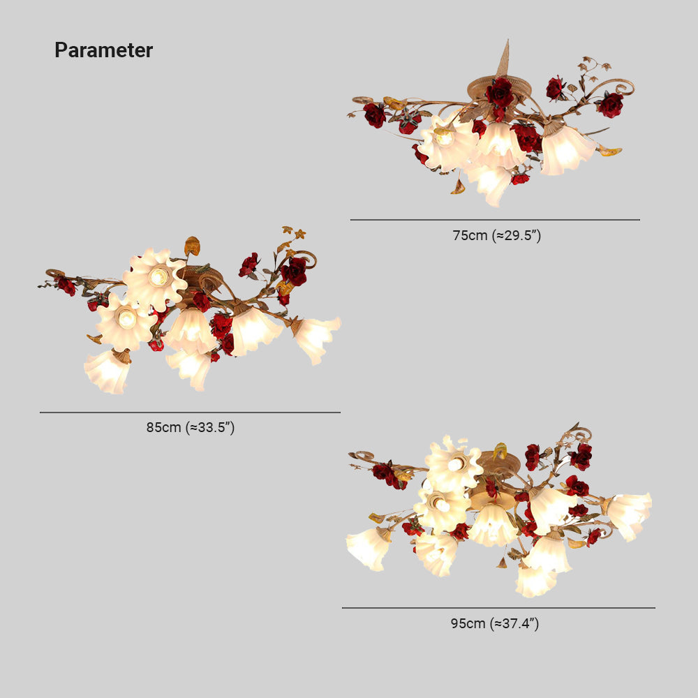 Olivia Amerikanisch Rustikale Blume Metall Deckenleuchte Weiß Wohnzimmer