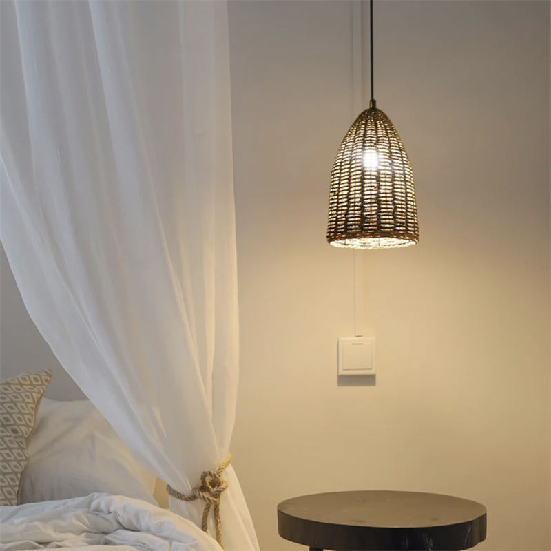 Ritta Retro LED Pendelleuchte Metall/Rattan Schlafzimmer