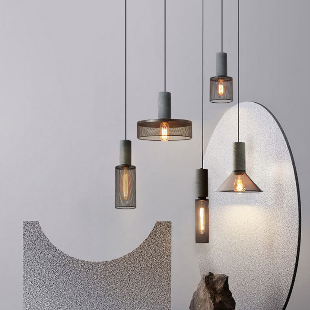 Zaid LED Design Pendelleuchte Wohnzimmer Industrial, Schwarz, Cement Metall