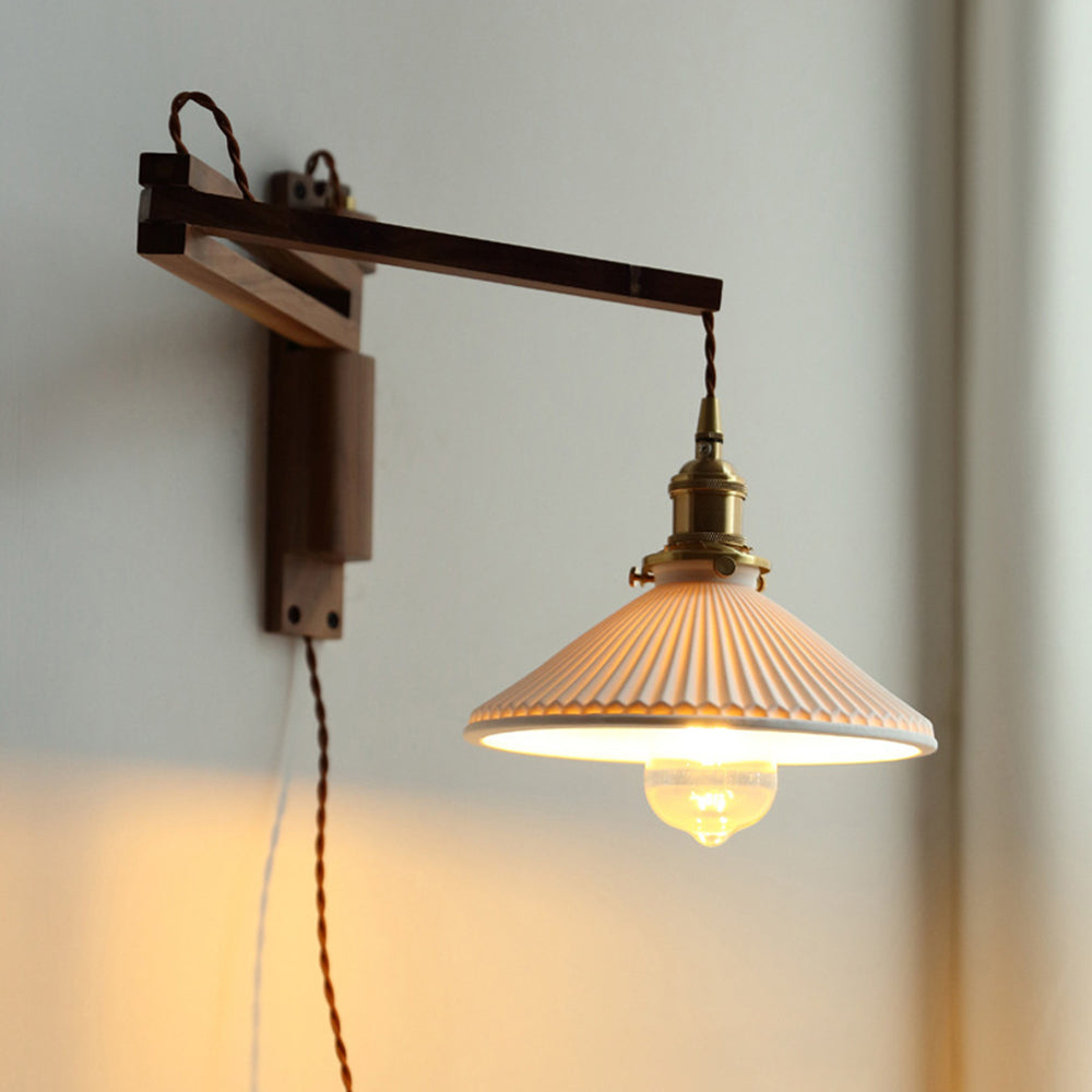 Ozawa Vintage LED Wandleuchte Plissee, Innen Treppenhaus, Glas/Holz/Keramik