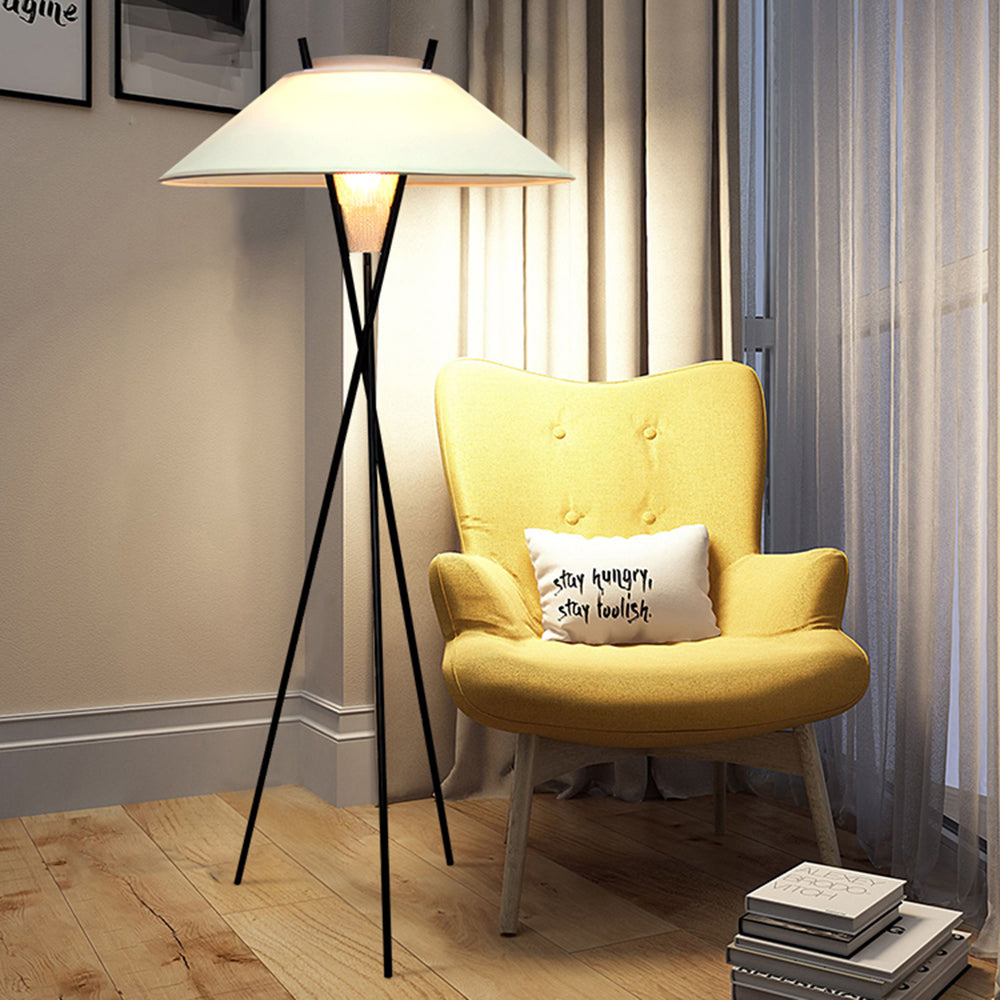 Carins Modern LED Stehleuchte Tripod Wohnzimmer Schlafzimmer, Weiß, Metall Stoff
