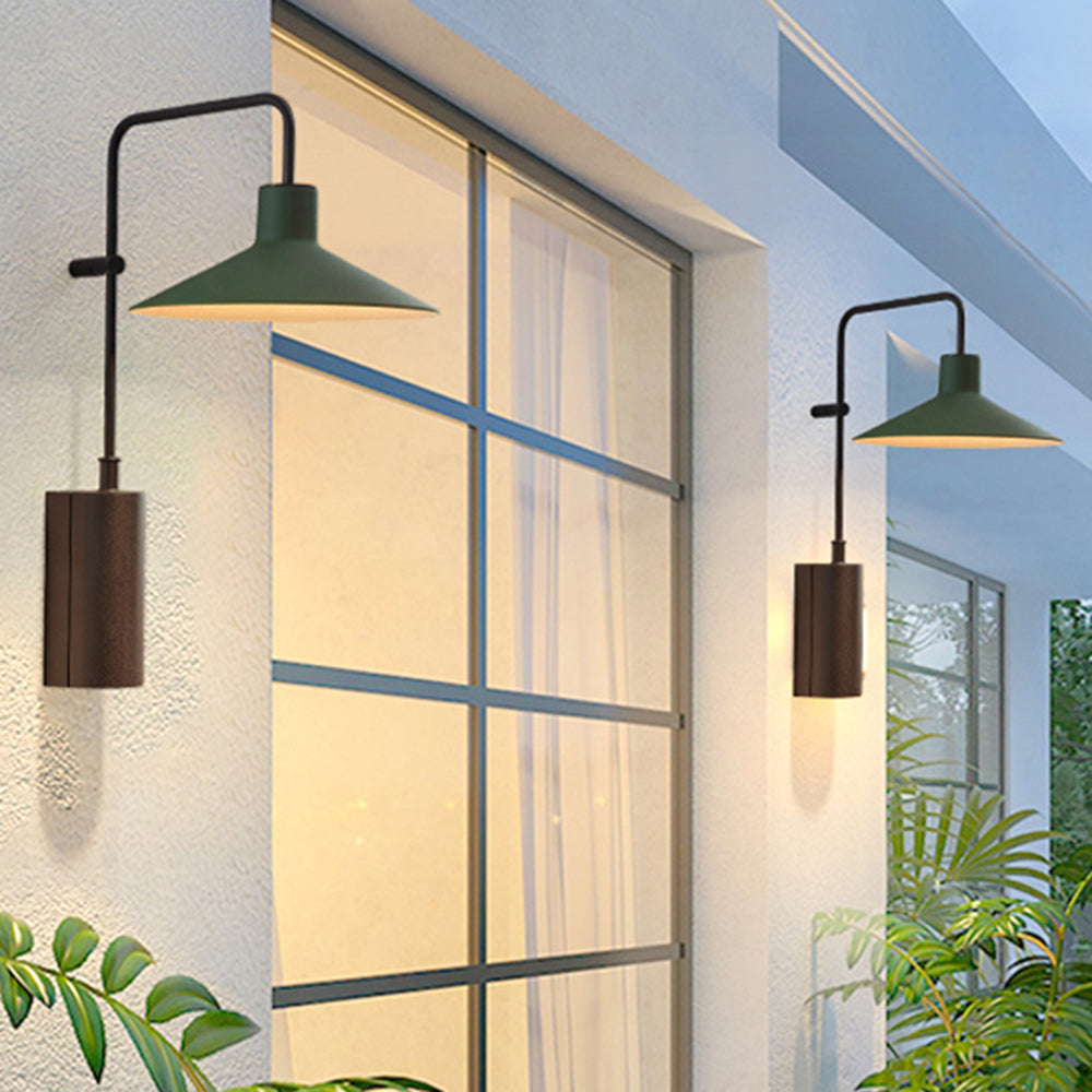 Carins Modern Minimalist Wide Cone Shape Metal Outdoor Waterproof Wall Lamp, Kaffee/Grün