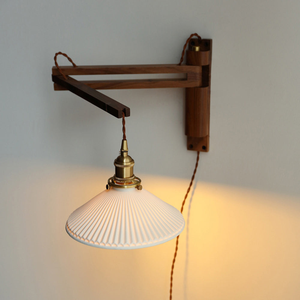 Ozawa Vintage LED Wandleuchte Plissee, Innen Treppenhaus, Glas/Holz/Keramik