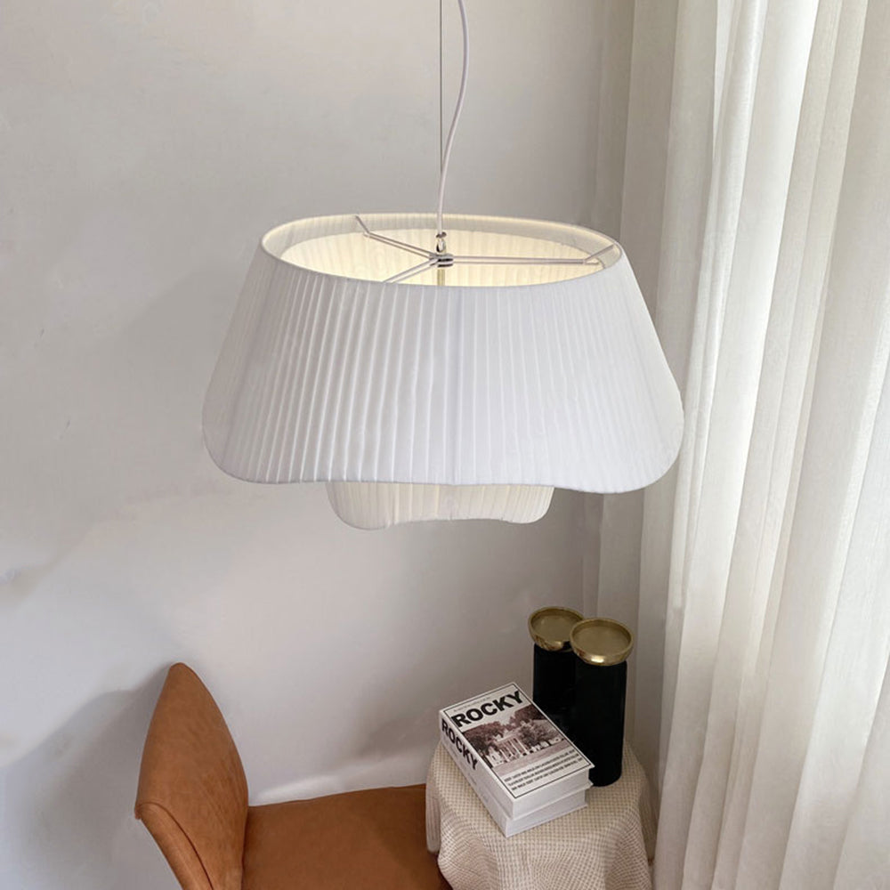 Renée Modern LED Pendelleuchte Weiß  Esstisch/Wohn/Schlafzimmer änderbar  Stoff Durchmesser 50/60cm